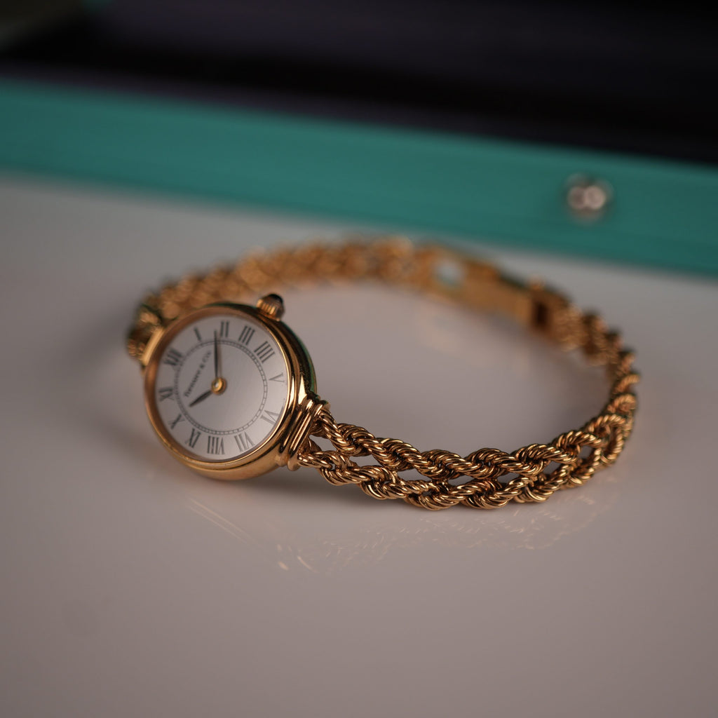 Tiffany & Co. 14k Solid Gold Ladies Oval Watch Roman Dial with Original Boxes