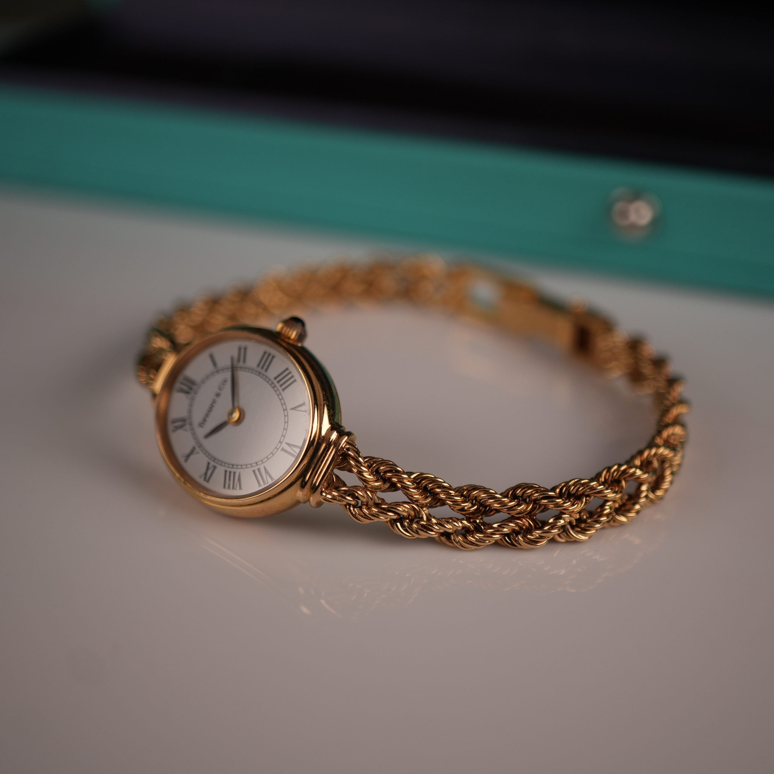 Tiffany & Co. 14k Solid Gold Ladies Oval Watch Roman Dial with Original Boxes