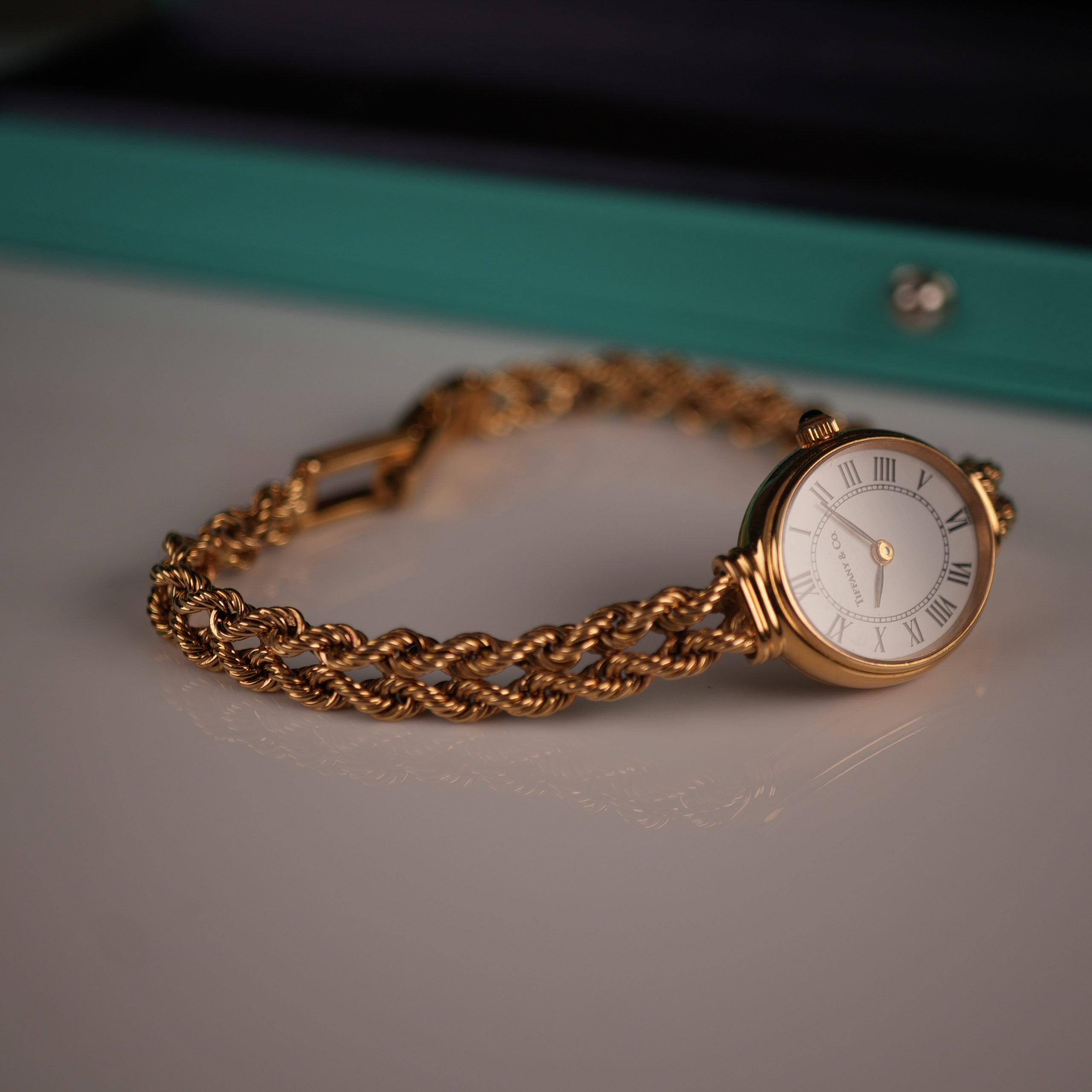 Tiffany & Co. 14k Solid Gold Ladies Oval Watch Roman Dial with Original Boxes