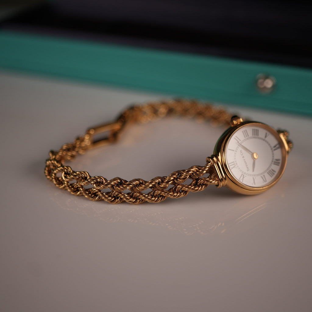 Tiffany & Co. 14k Solid Gold Ladies Oval Watch Roman Dial with Original Boxes