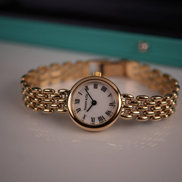 Tiffany & Co. 14k Solid Gold Ladies Watch Roman Dial with Original Boxes