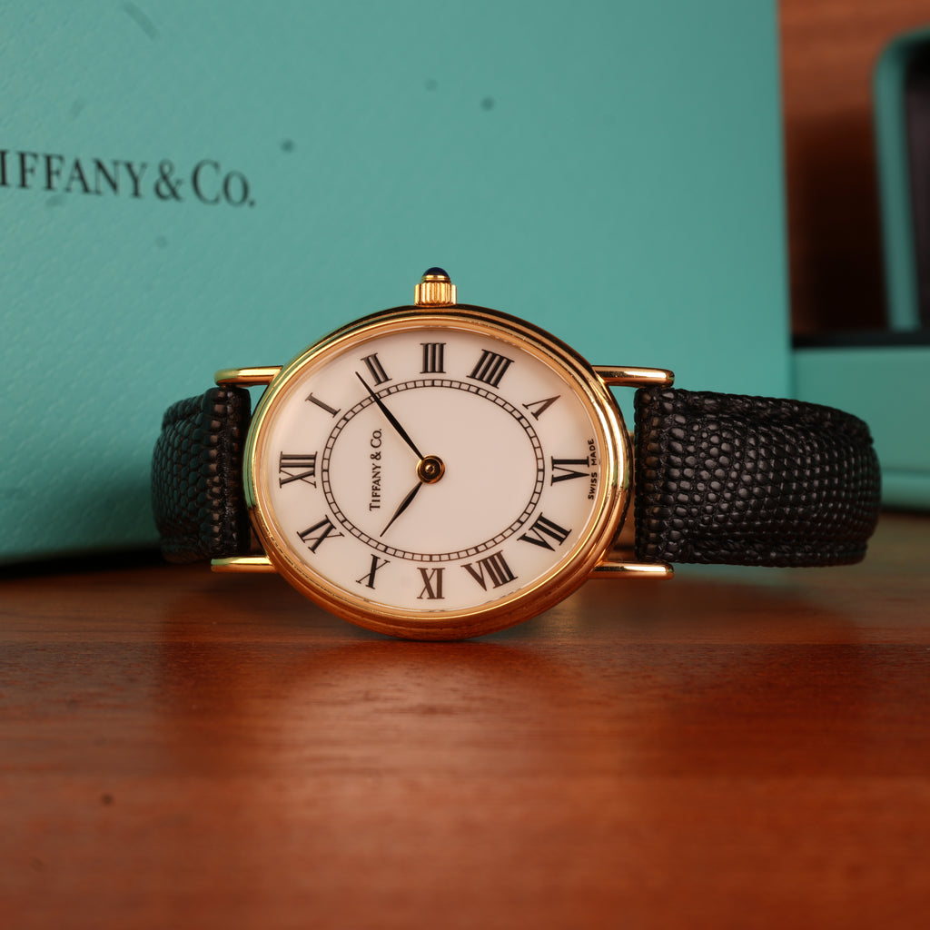 Tiffany & Co. 14k Solid Gold Large Ladies Watch Oval Roman Dial
