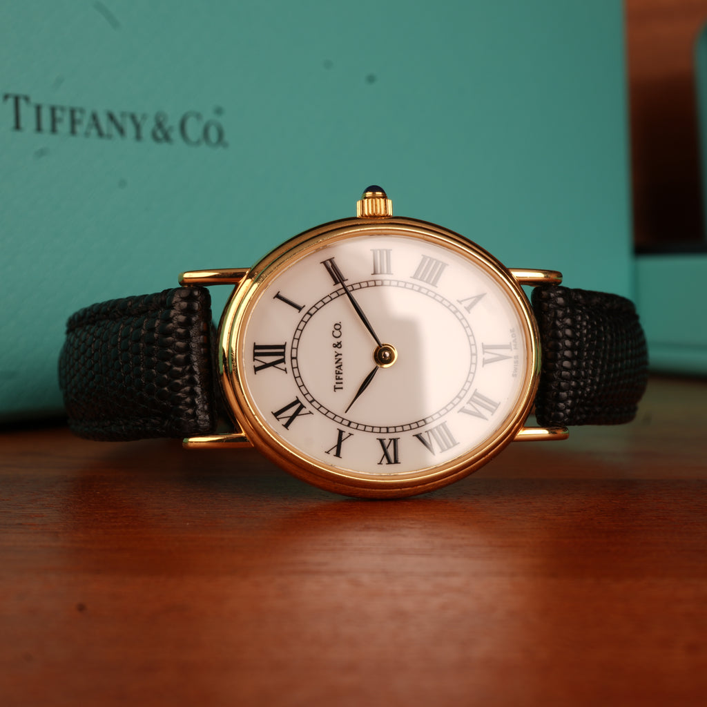 Tiffany & Co. 14k Solid Gold Large Ladies Watch Oval Roman Dial
