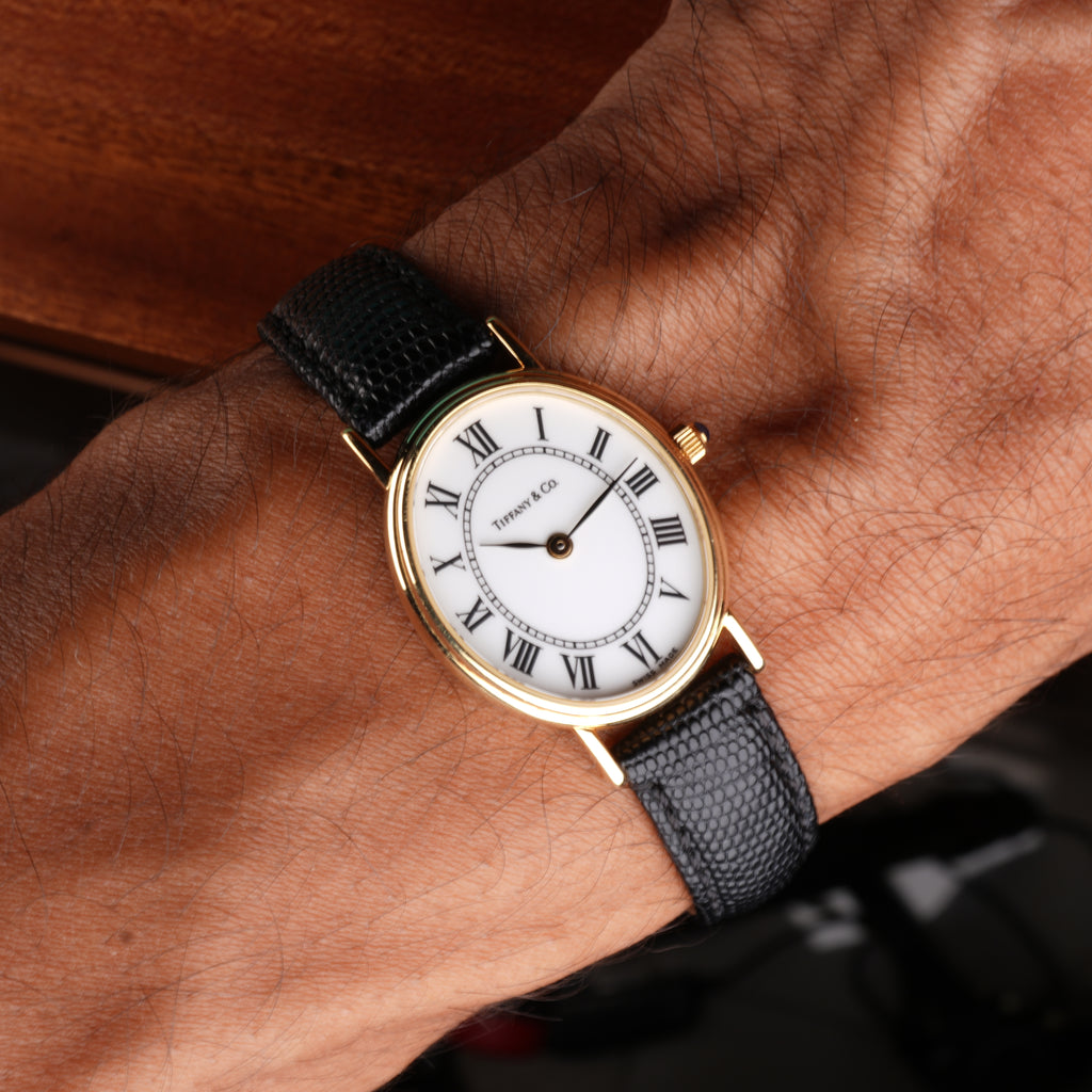 Tiffany & Co. 14k Solid Gold Large Ladies Watch Oval Roman Dial