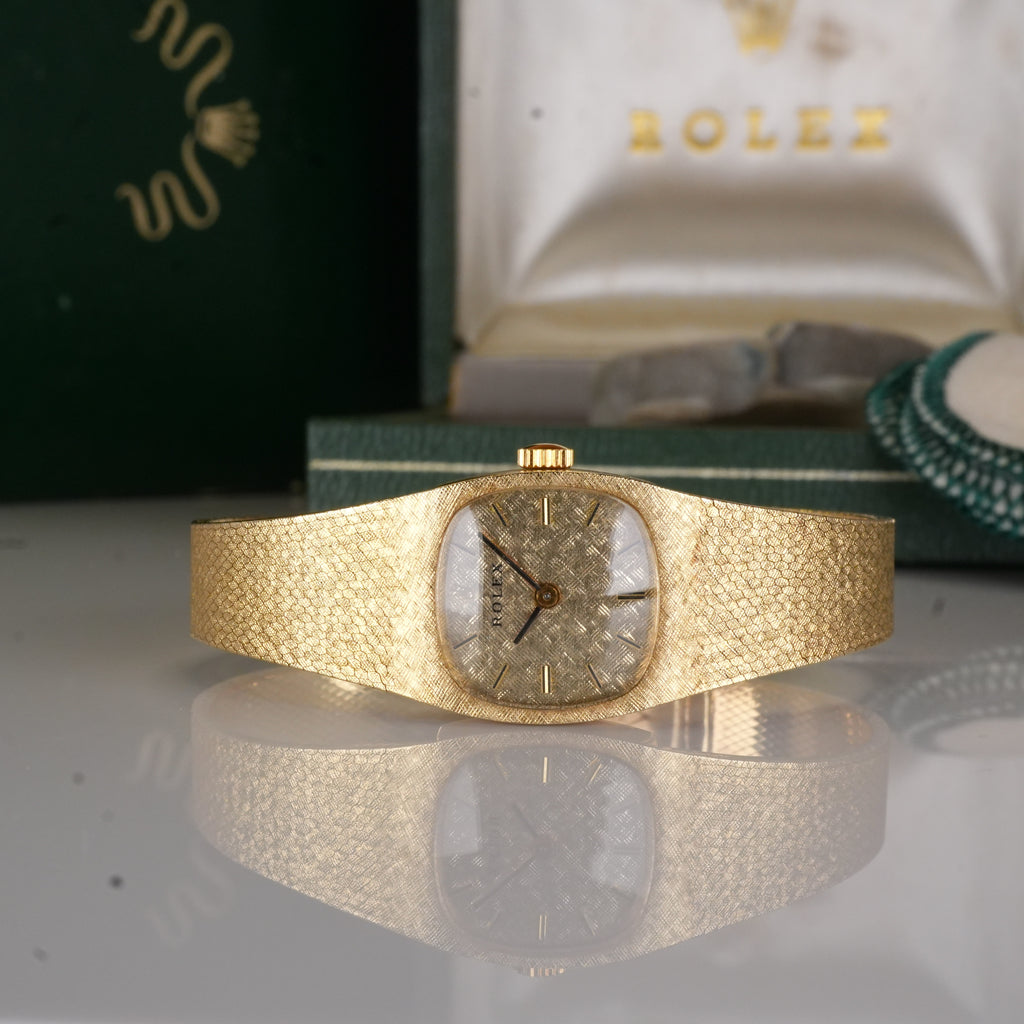 1987 Rolex 8133 Ladies Cocktail Watch Cushion Shaped 14K Solid with Box