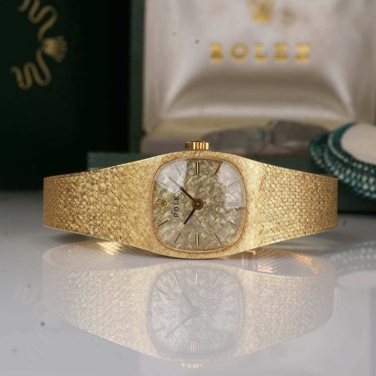 1987 Rolex 8133 Ladies Cocktail Watch Cushion Shaped 14K Solid with Box