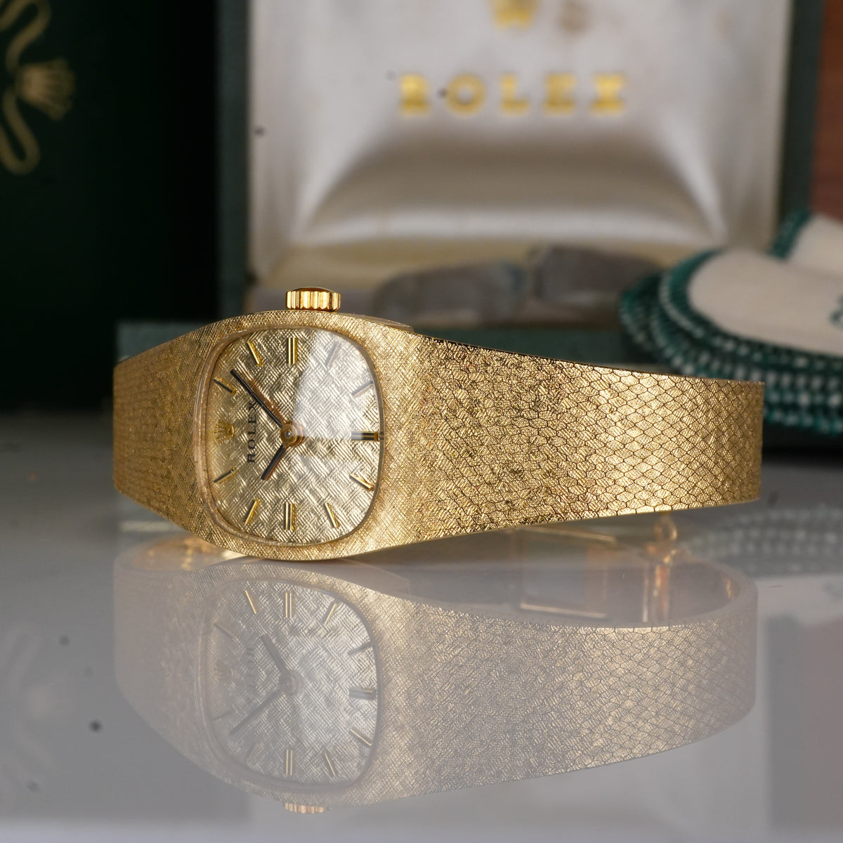1987 Rolex 8133 Ladies Cocktail Watch Cushion Shaped 14K Solid with Box