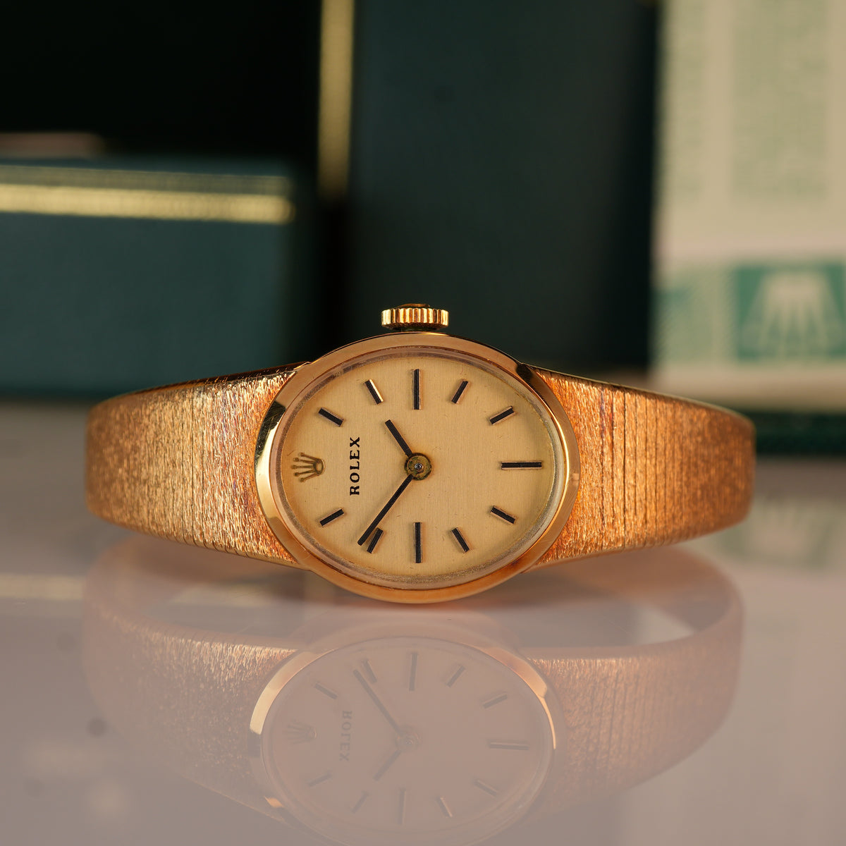 1987 NEW OLD STOCK Rolex 8318 Ladies Cocktail Watch Oval Shape 14K Solid with Box and Papers