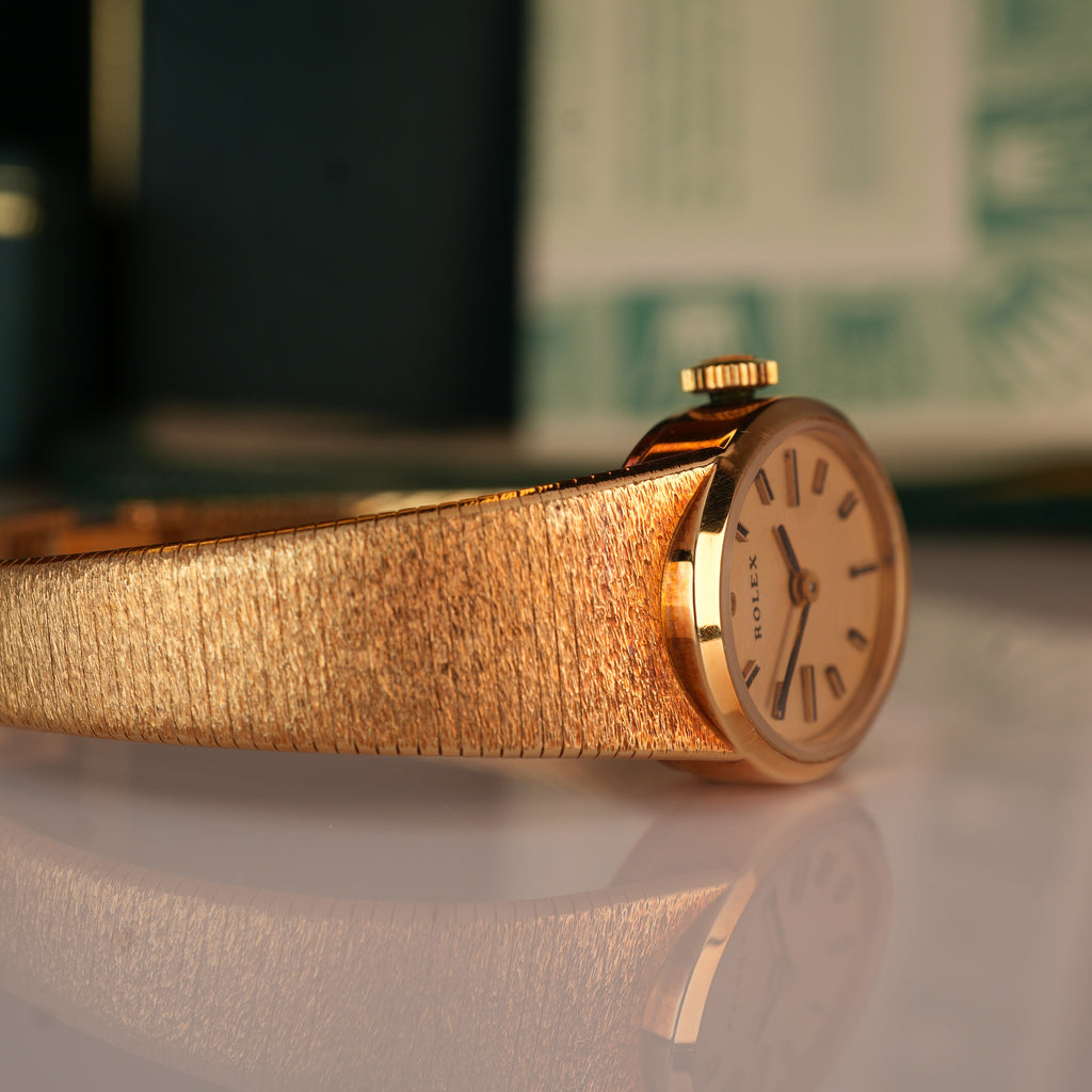1987 NEW OLD STOCK Rolex 8318 Ladies Cocktail Watch Oval Shape 14K Solid with Box and Papers