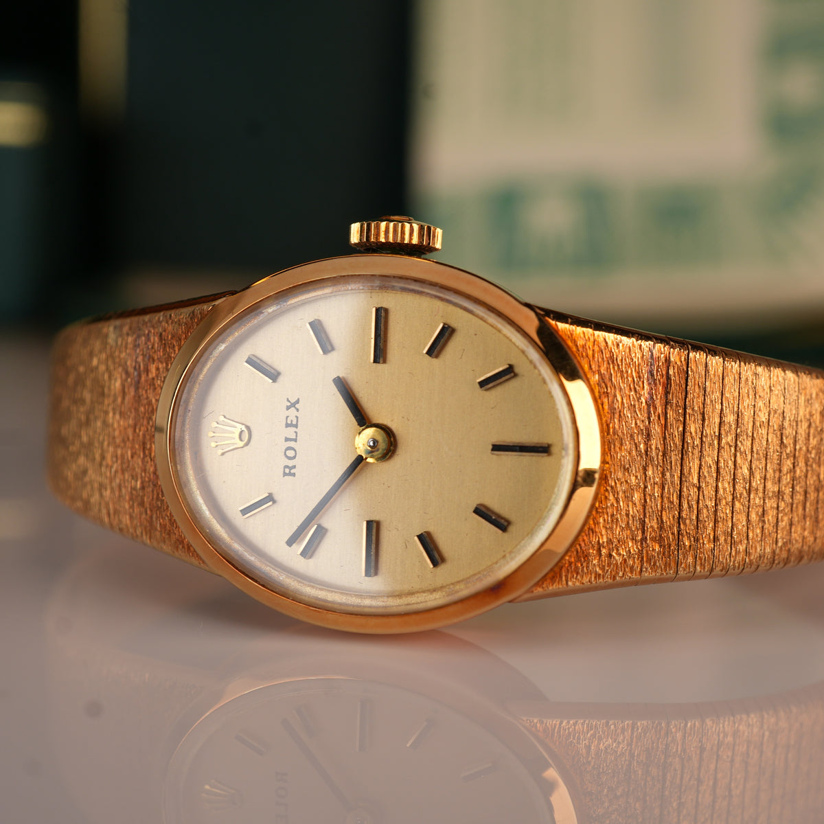 1987 NEW OLD STOCK Rolex 8318 Ladies Cocktail Watch Oval Shape 14K Solid with Box and Papers
