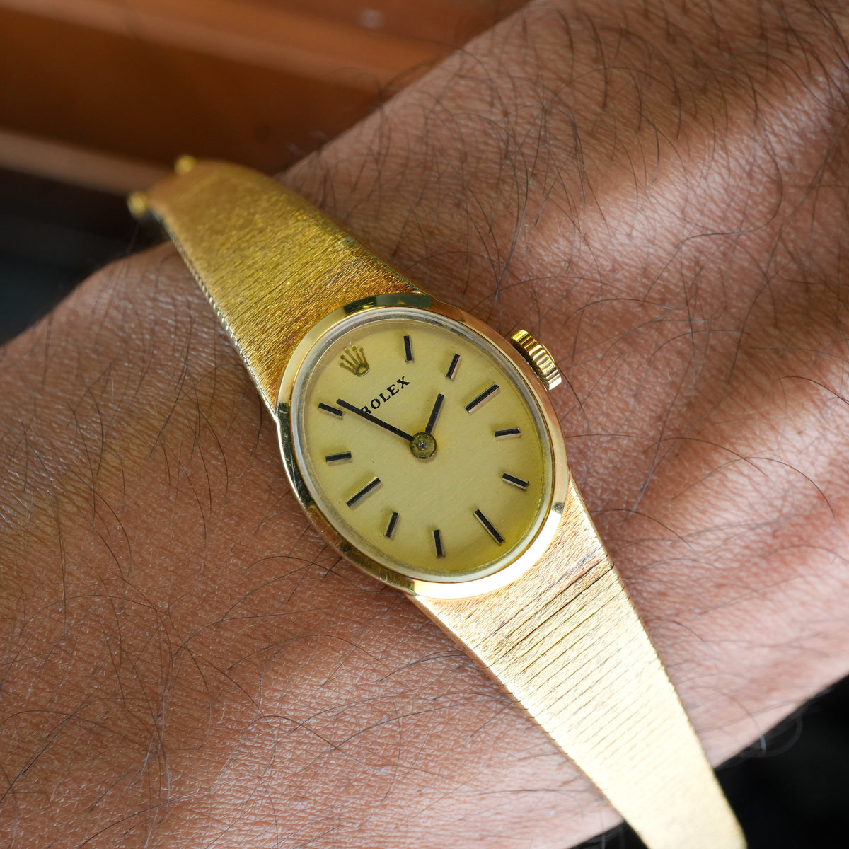1987 NEW OLD STOCK Rolex 8318 Ladies Cocktail Watch Oval Shape 14K Solid with Box and Papers