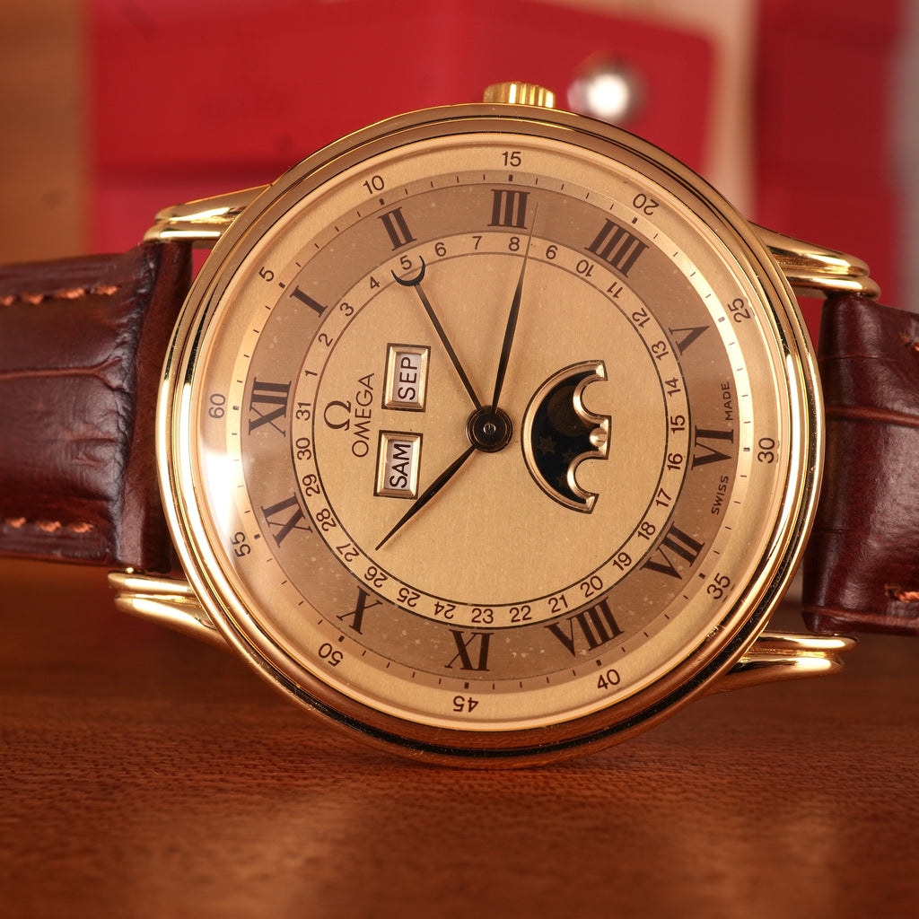 1983 OMEGA REF. 156.003 PHASE DE LUNE Triple Calendar Moon Phase 18k Gold Limited Edition