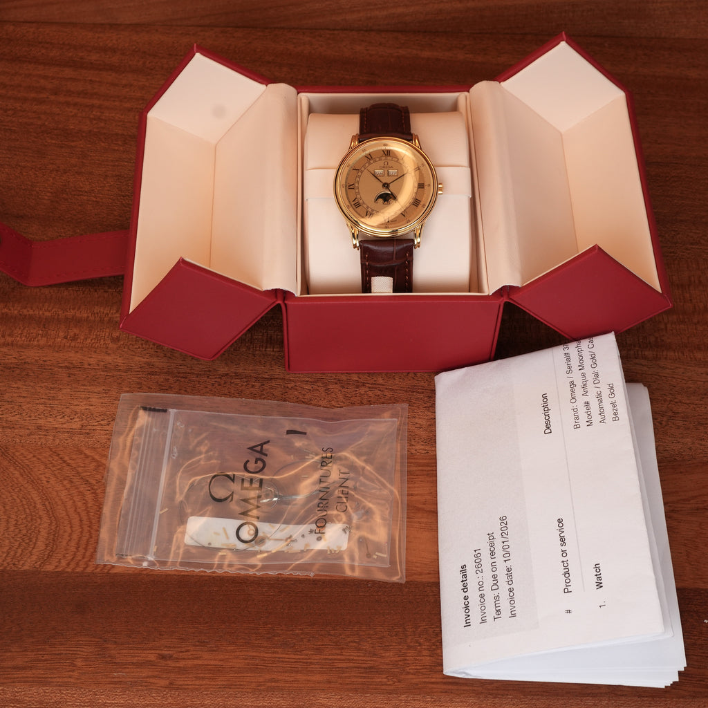 1983 OMEGA REF. 156.003 PHASE DE LUNE Triple Calendar Moon Phase 18k Gold Limited Edition