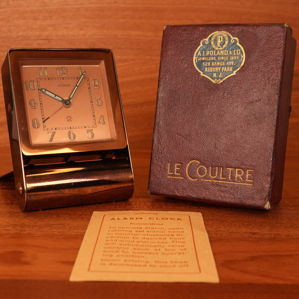 1940s Jaeger-LeCoultre LeCoultre Rose Gold Travel Alarm Clock Original Box & Papers