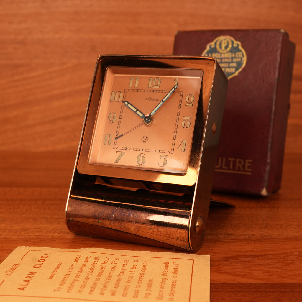 1940s Jaeger-LeCoultre LeCoultre Rose Gold Travel Alarm Clock Original Box & Papers