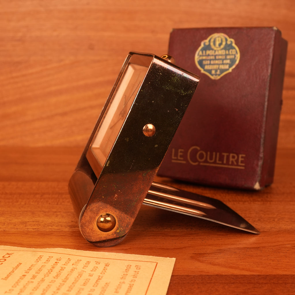 1940s Jaeger-LeCoultre LeCoultre Rose Gold Travel Alarm Clock Original Box & Papers