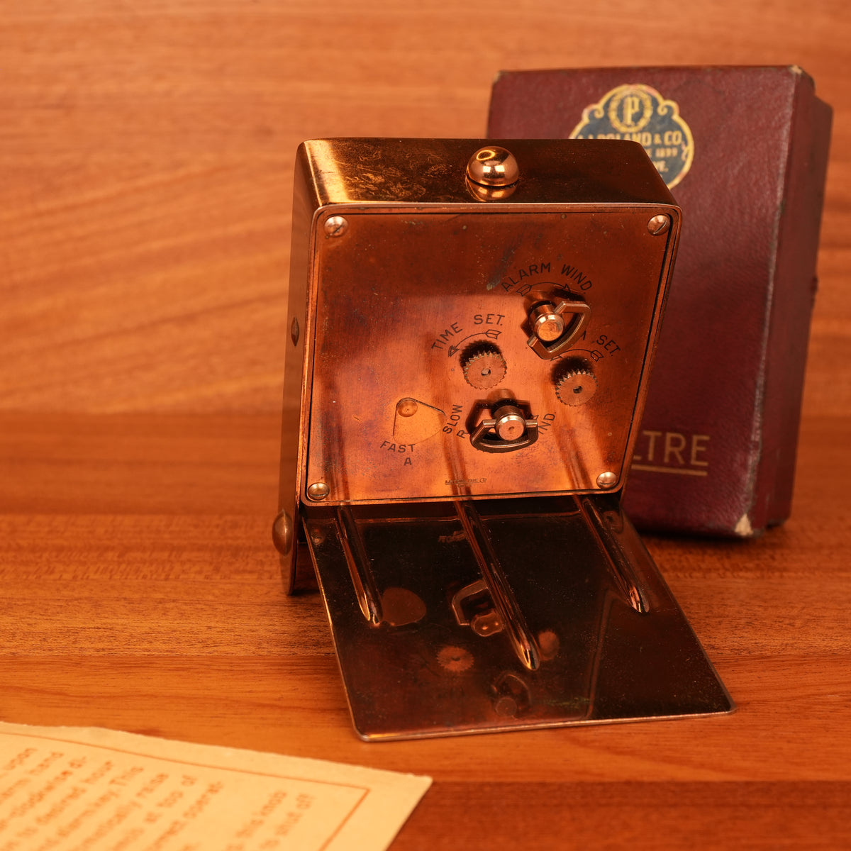 1940s Jaeger-LeCoultre LeCoultre Rose Gold Travel Alarm Clock Original Box & Papers