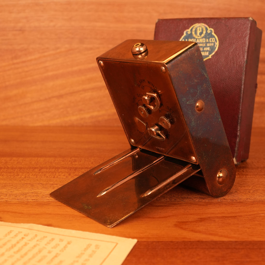 1940s Jaeger-LeCoultre LeCoultre Rose Gold Travel Alarm Clock Original Box & Papers
