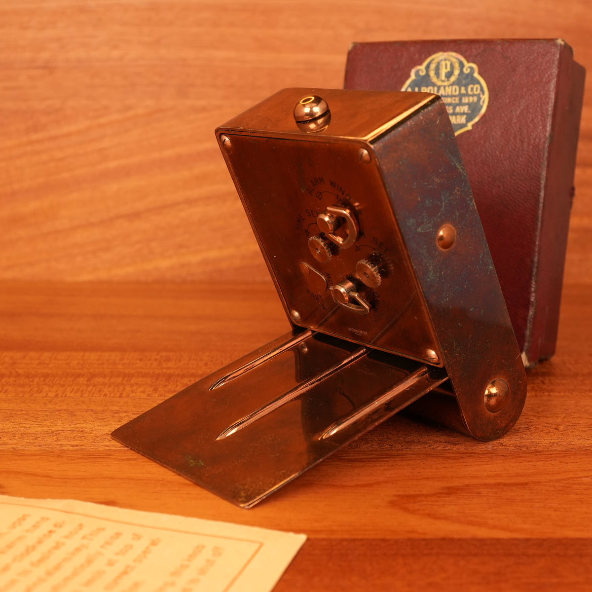 1940s Jaeger-LeCoultre LeCoultre Rose Gold Travel Alarm Clock Original Box & Papers