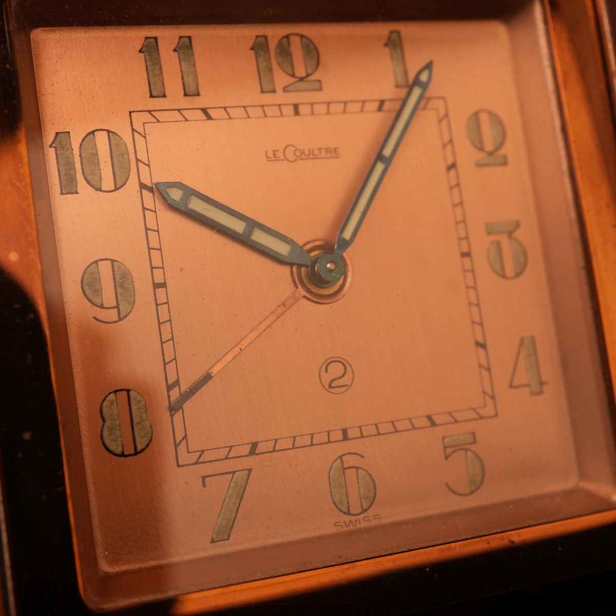 1940s Jaeger-LeCoultre LeCoultre Rose Gold Travel Alarm Clock Original Box & Papers