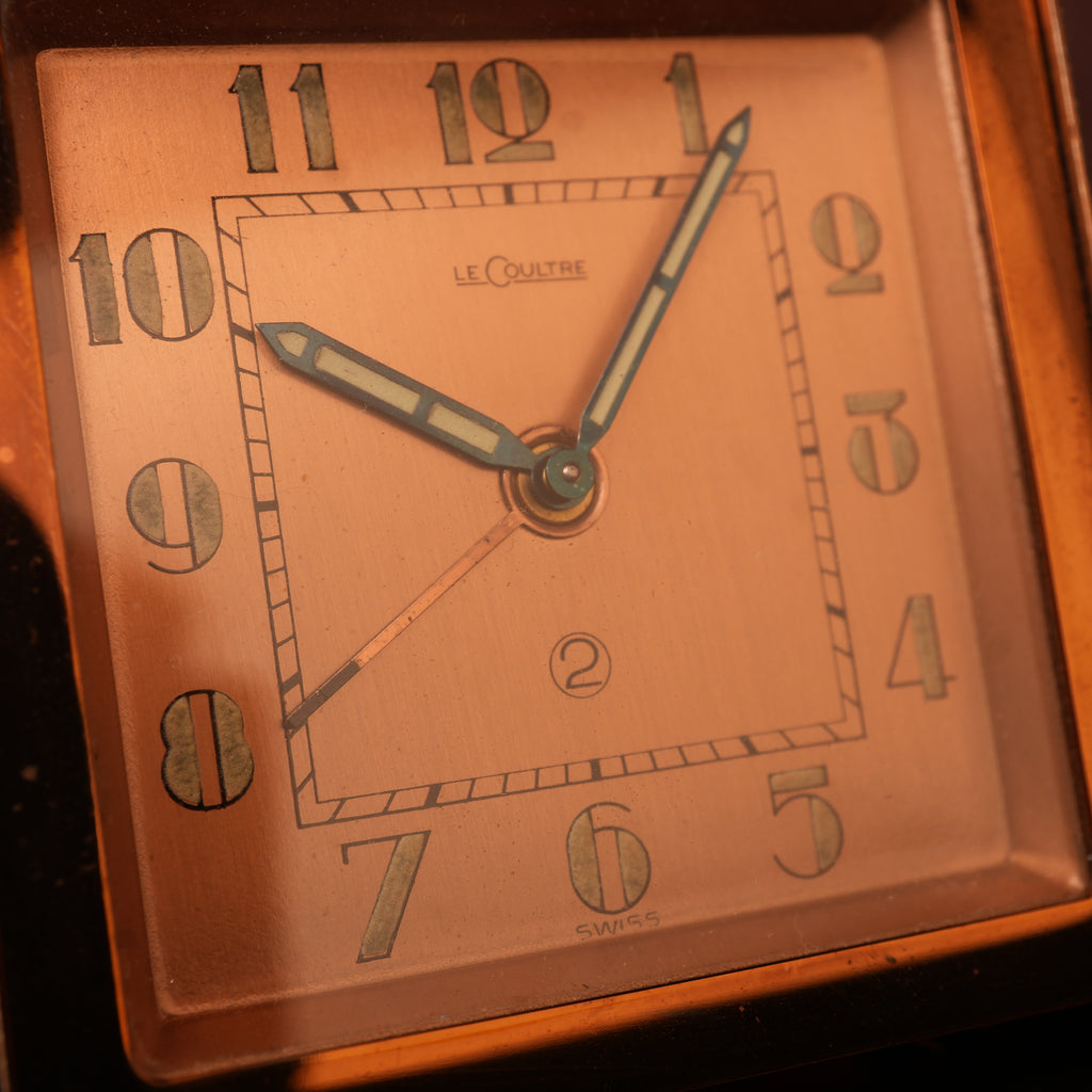 1940s Jaeger-LeCoultre LeCoultre Rose Gold Travel Alarm Clock Original Box & Papers