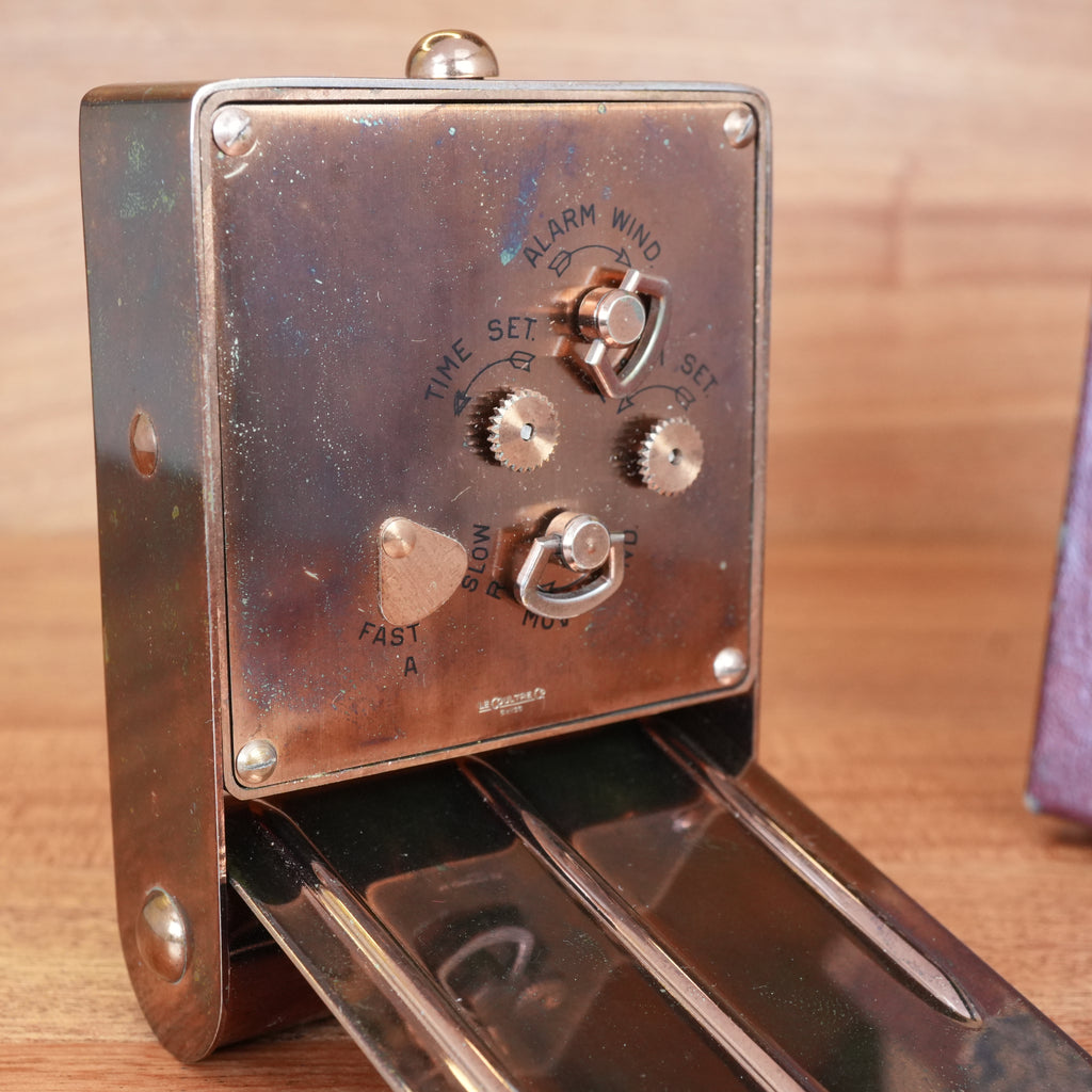 1940s Jaeger-LeCoultre LeCoultre Rose Gold Travel Alarm Clock Original Box & Papers