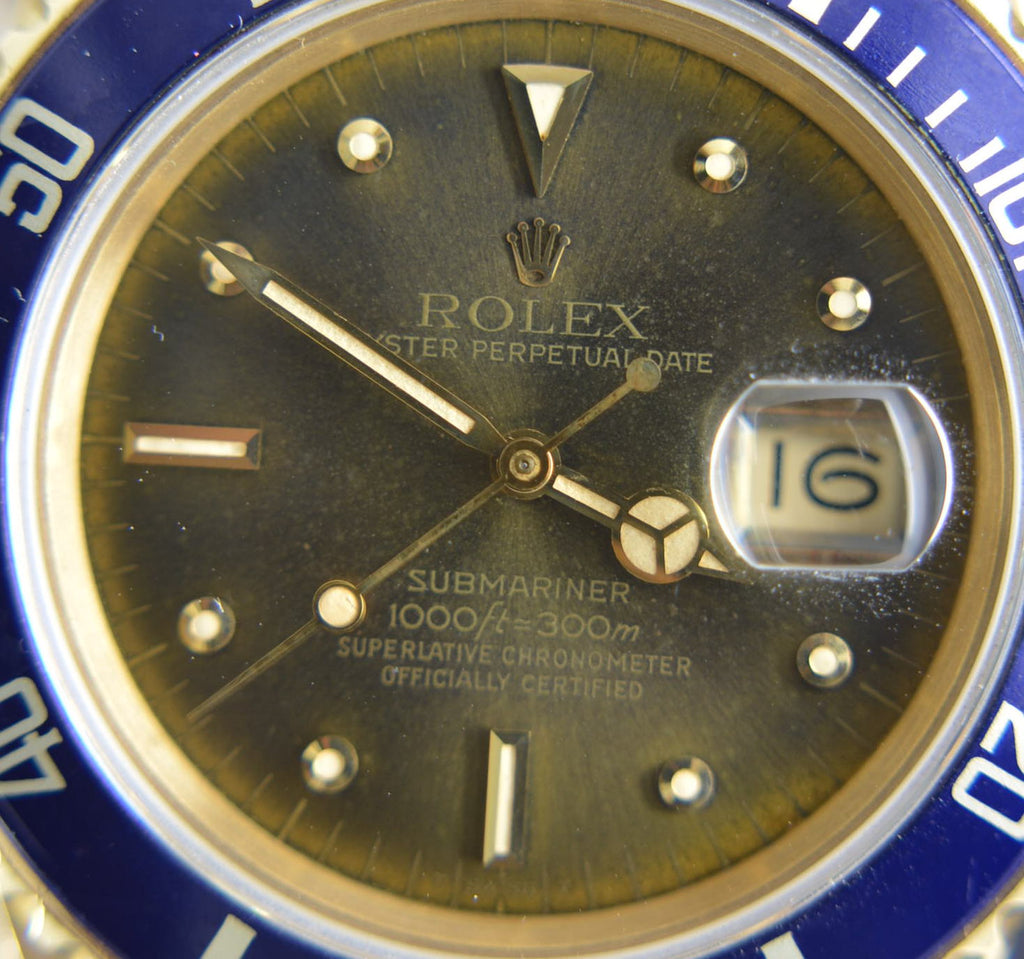 Rolex Submariner 16808 Gold Tropical Green Dial Full Set Papers