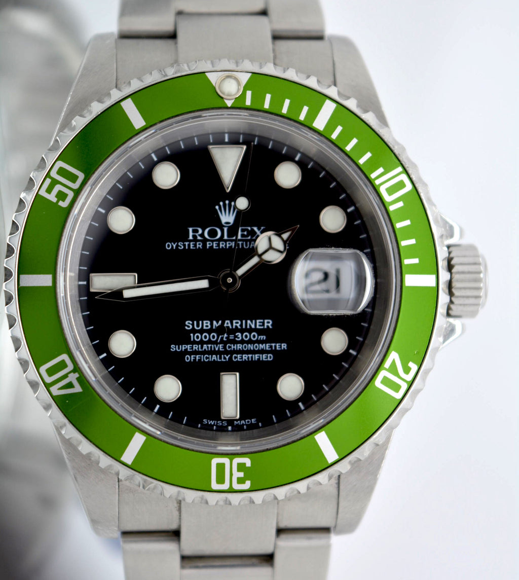 Rolex 16610LV Submariner 50th Anniversary Green F Serial UNPOLISHED