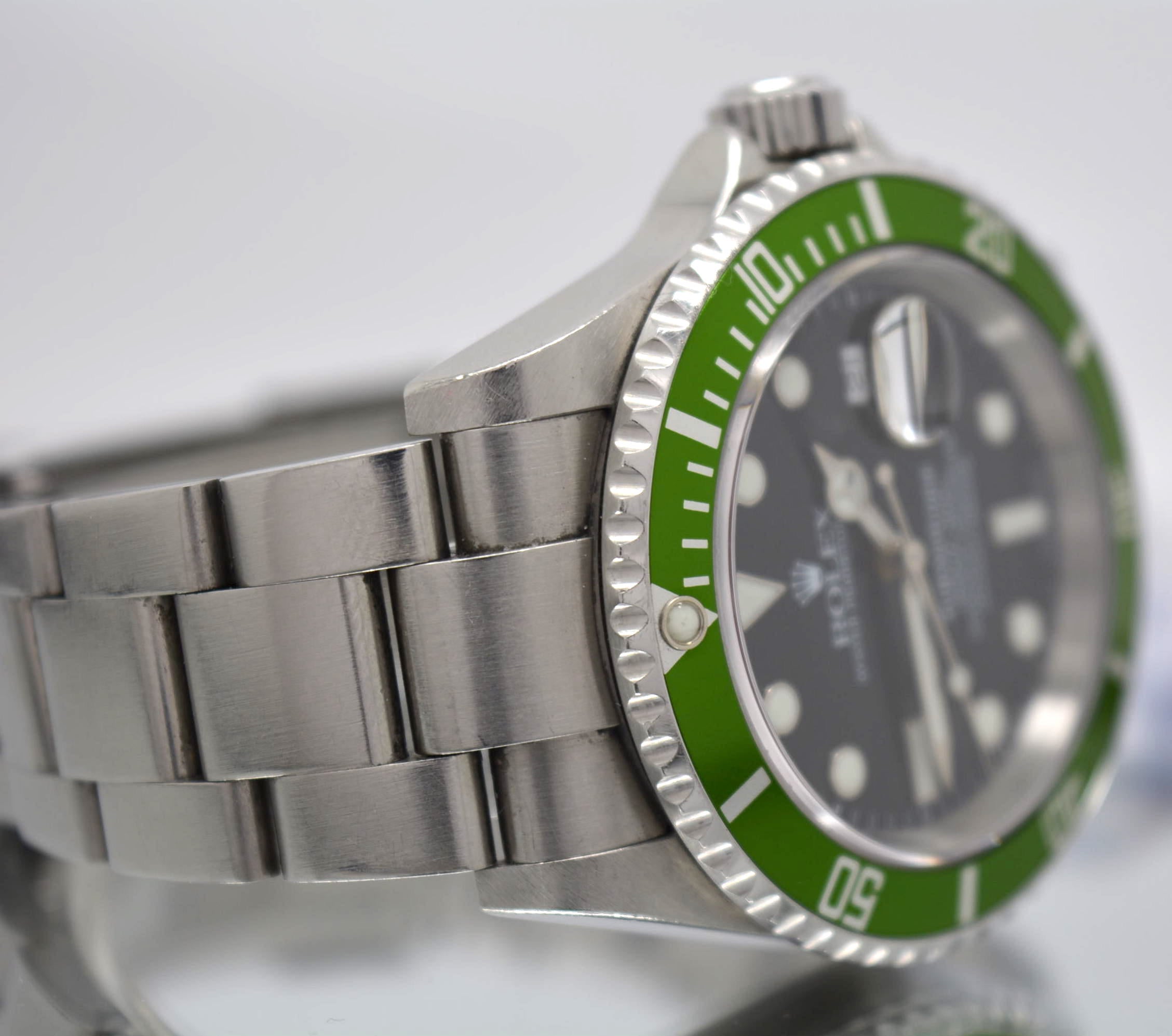 Rolex 16610LV Submariner 50th Anniversary Green F Serial UNPOLISHED