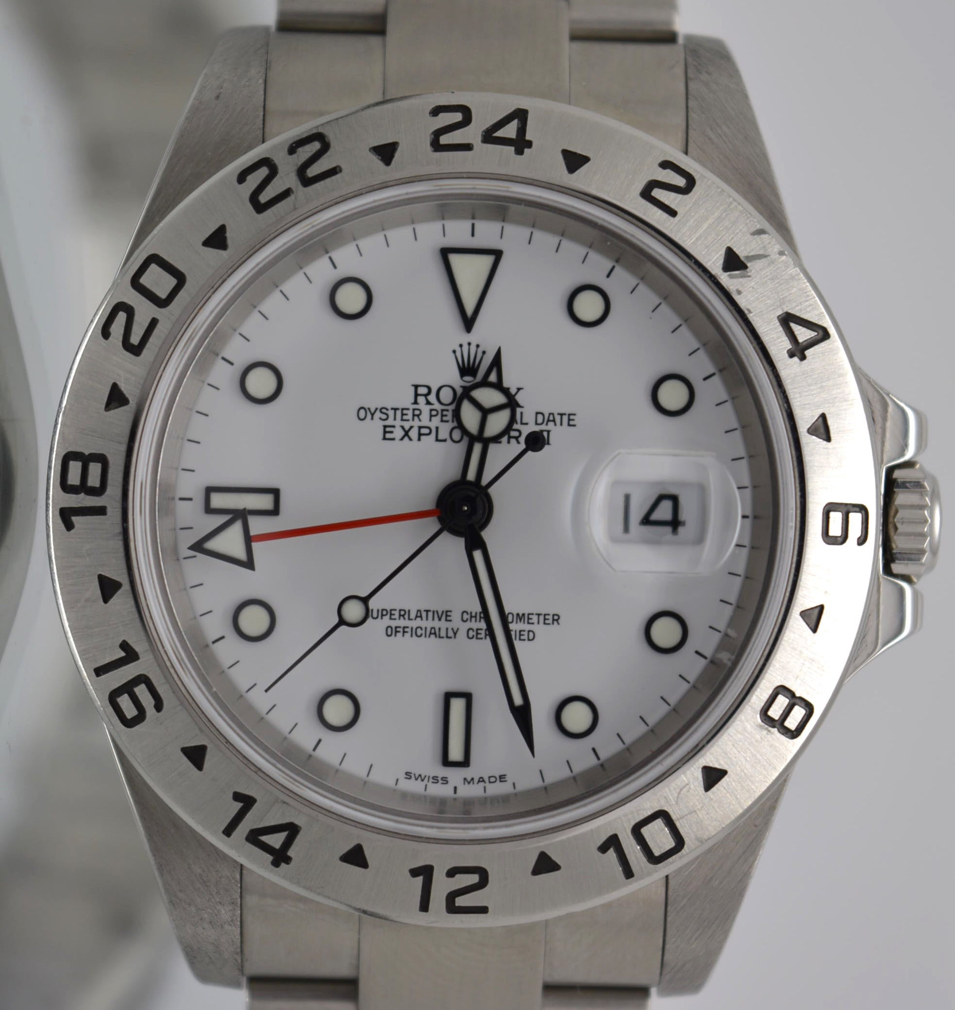 Rolex 16570 Explorer II F Serial White Dial full set Unpolished Amazing