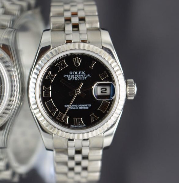 Rolex DateJust 179174 18k Gold/Steel Black Roman Dial- Full Set