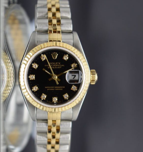 Rolex DateJust 69173 18k Gold/Steel Diamonds Black Dial