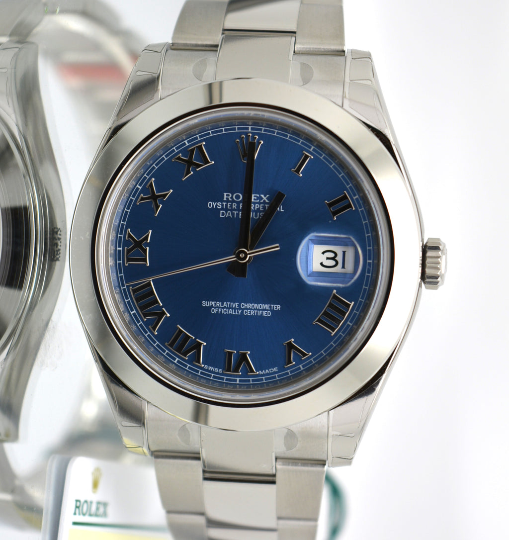 Unworn Rolex 116300 Datejust II 41mm SS Blue Roman Dial box and card 2017