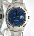 Unworn Rolex 116300 Datejust II 41mm SS Blue Roman Dial box and card 2017