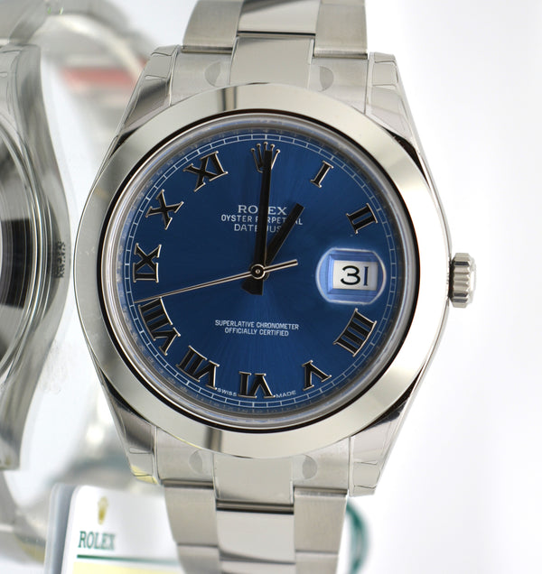 Unworn Rolex 116300 Datejust II 41mm SS Blue Roman Dial box and card 2017