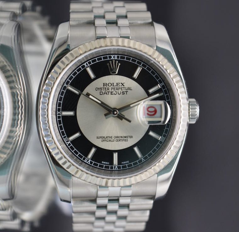 Rolex Datejust 116234 Steel 18K Fluted Bezel Bull's Eye Dial (AKA Tuxedo)