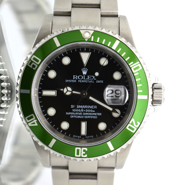 Rolex 16610LV Submariner 50th Anniversary Green F Ser 2004 Papers & Box Full Set