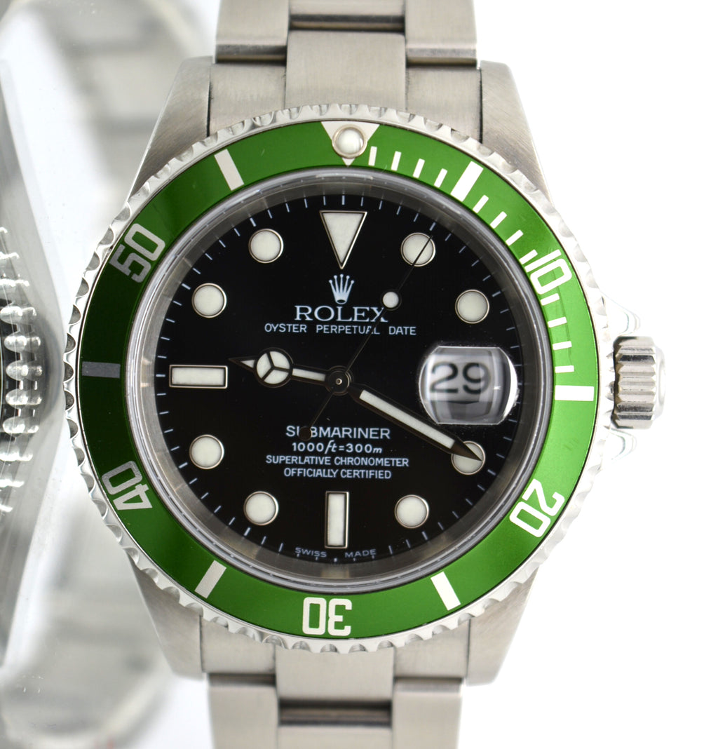 Rolex 16610LV Submariner 50th Anniversary Green F Ser 2004 Papers & Box Full Set