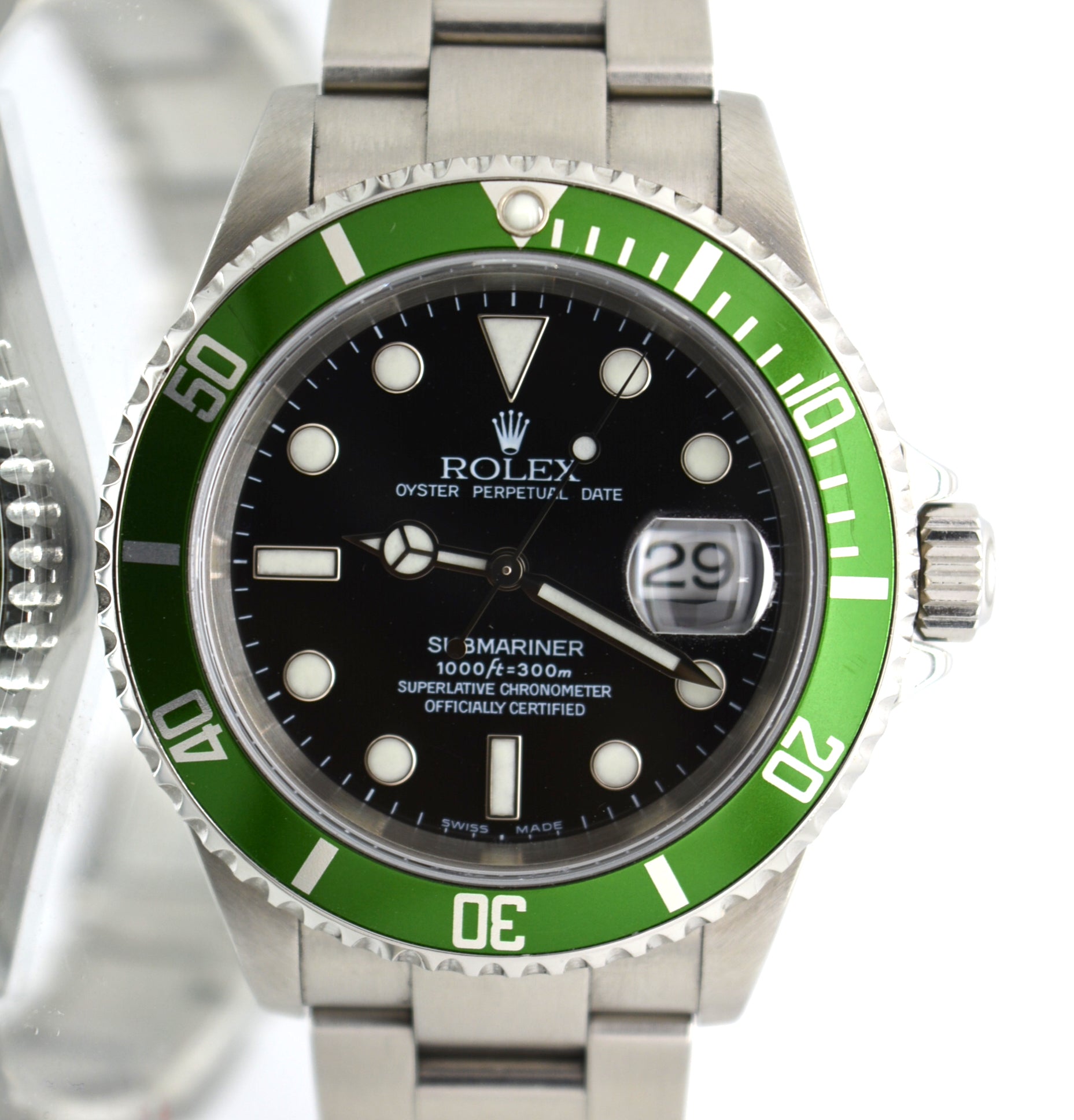 Rolex 16610LV Submariner 50th Anniversary Green F Ser 2004 Papers & Box Full Set