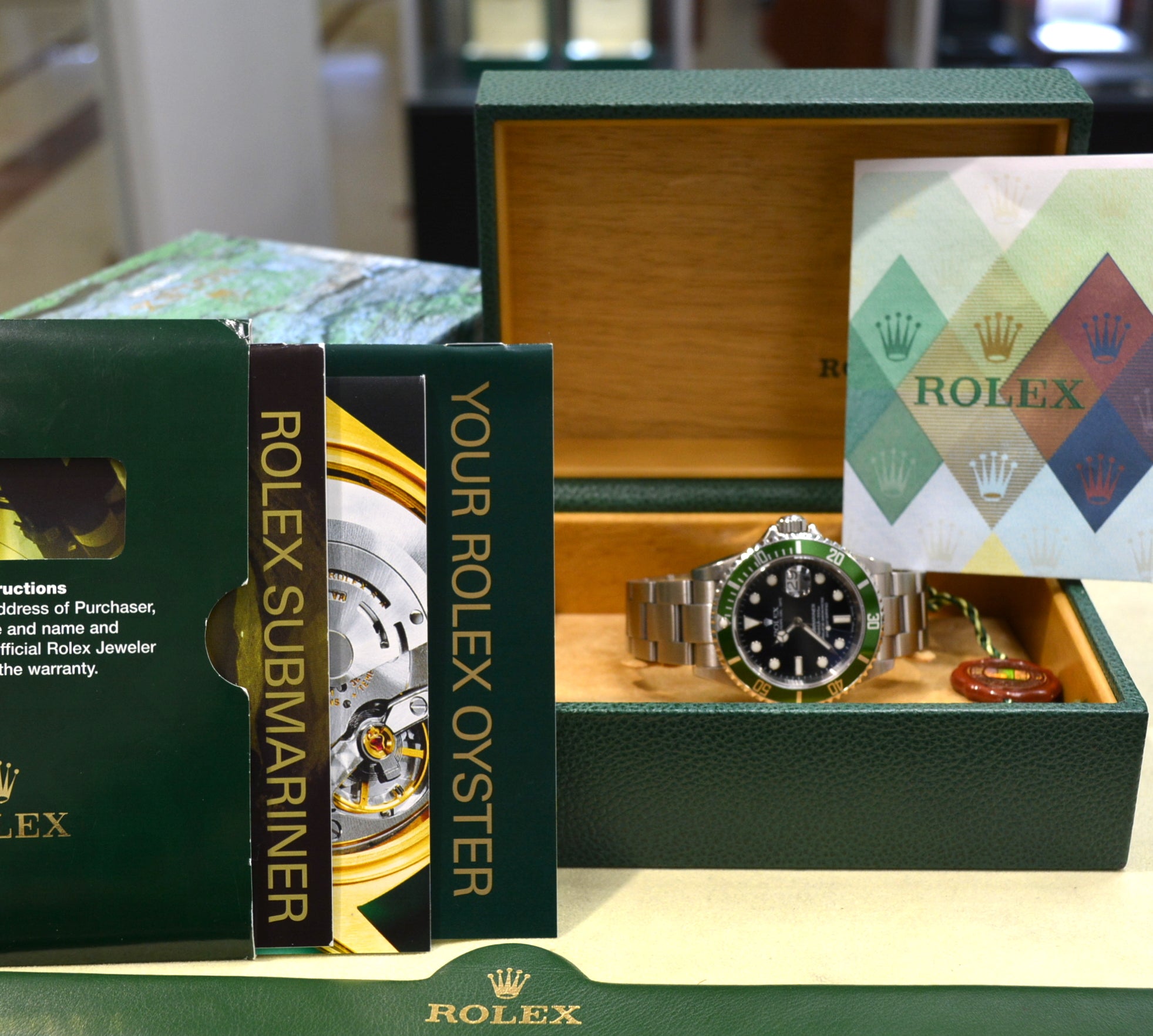 Rolex 16610LV Submariner 50th Anniversary Green F Ser 2004 Papers & Box Full Set