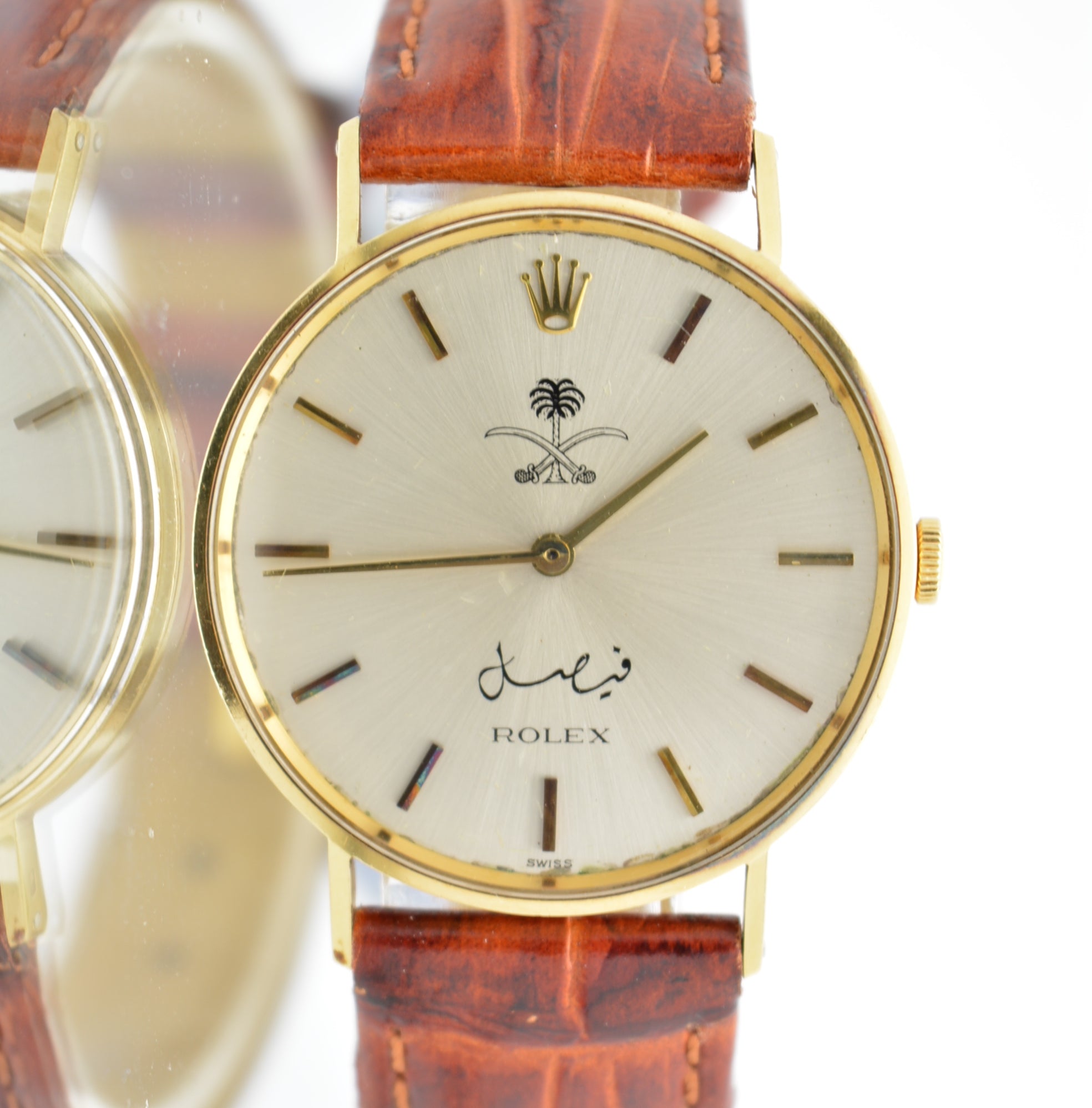 Rolex Cellini 4112 18k Solid Gold – With Saudi king Logo Brown Leather
