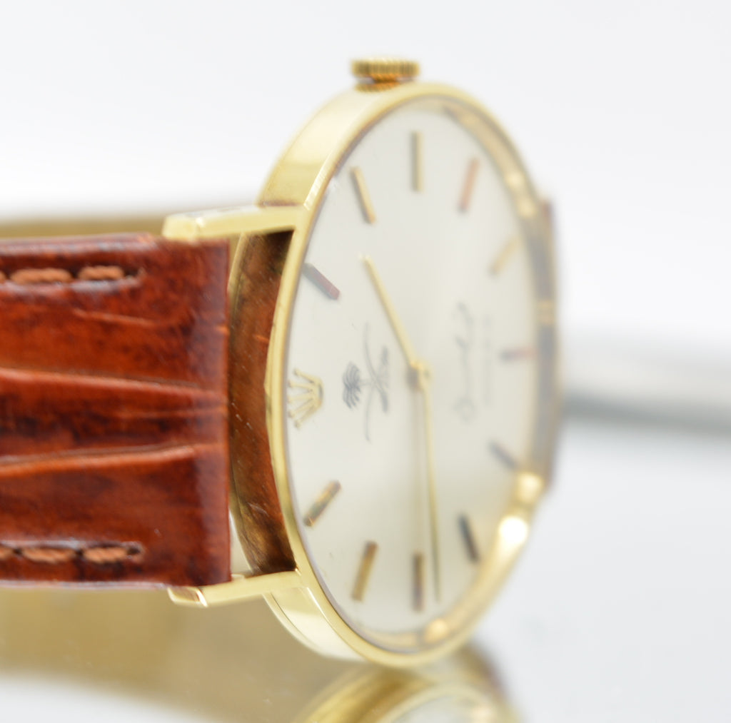 Rolex Cellini 4112 18k Solid Gold – With Saudi king Logo Brown Leather