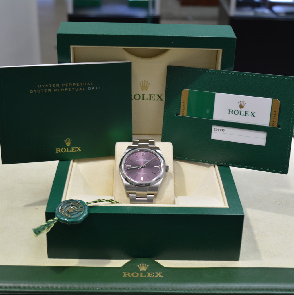 Rolex Oyster Perpetual 114300 Unworn purple box and papers 2017