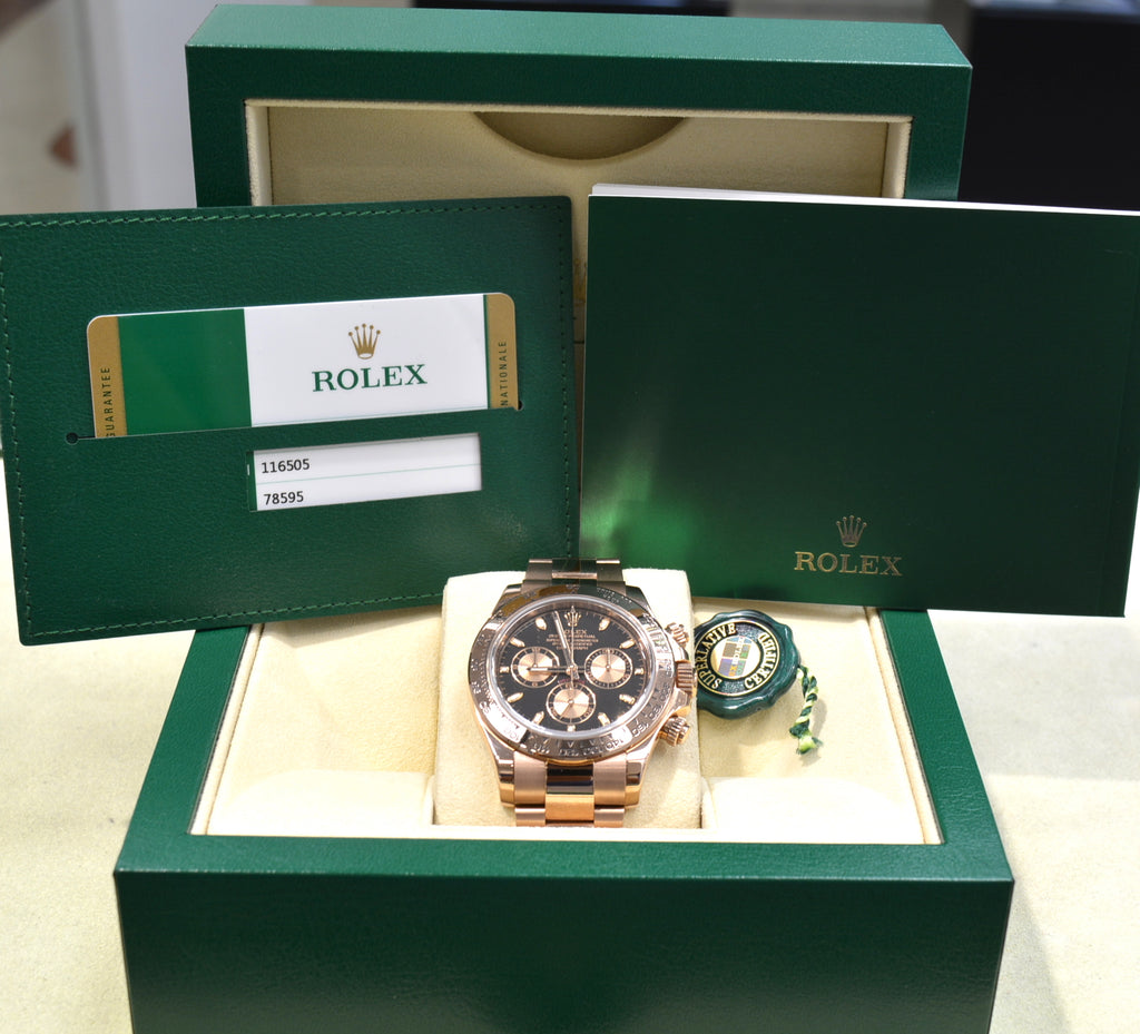 Rolex 116505 Daytona Rose Gold Black Dial Box Papers