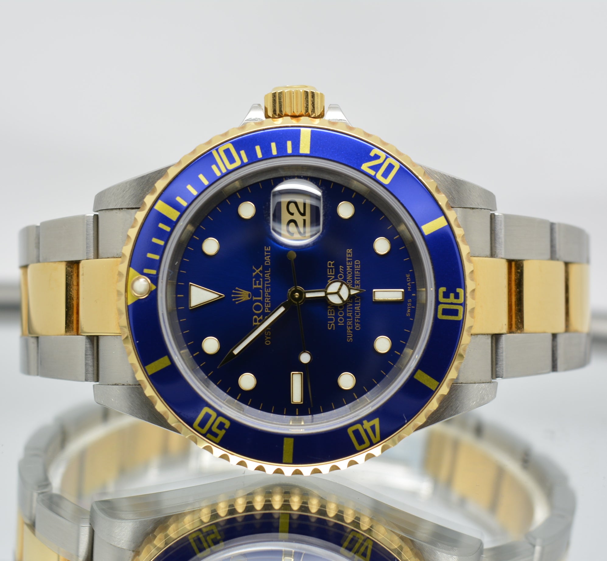 Rolex Submariner 16613 2 Tone blue Full Set box and papers unpolished