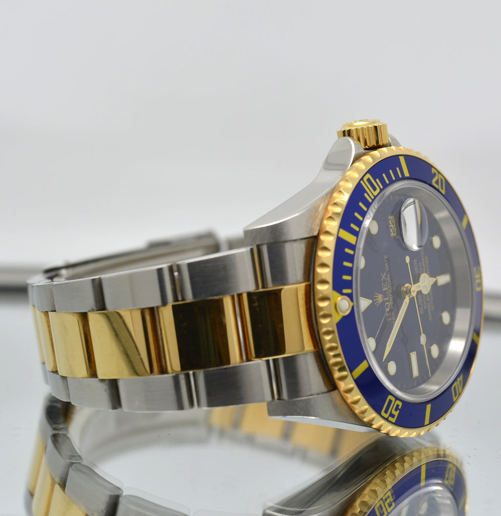 Rolex Submariner 16613 2 Tone blue Full Set box and papers unpolished