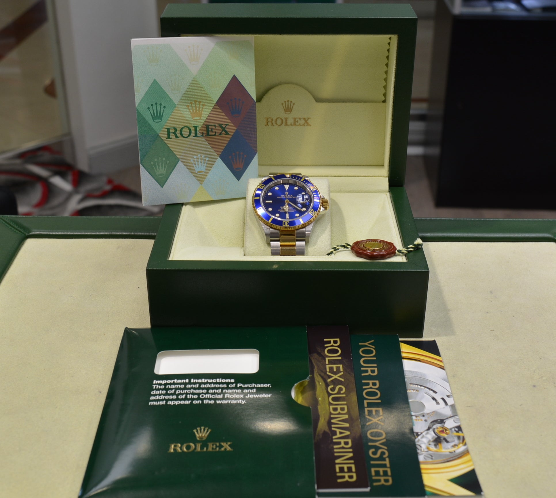 Rolex Submariner 16613 2 Tone blue Full Set box and papers unpolished