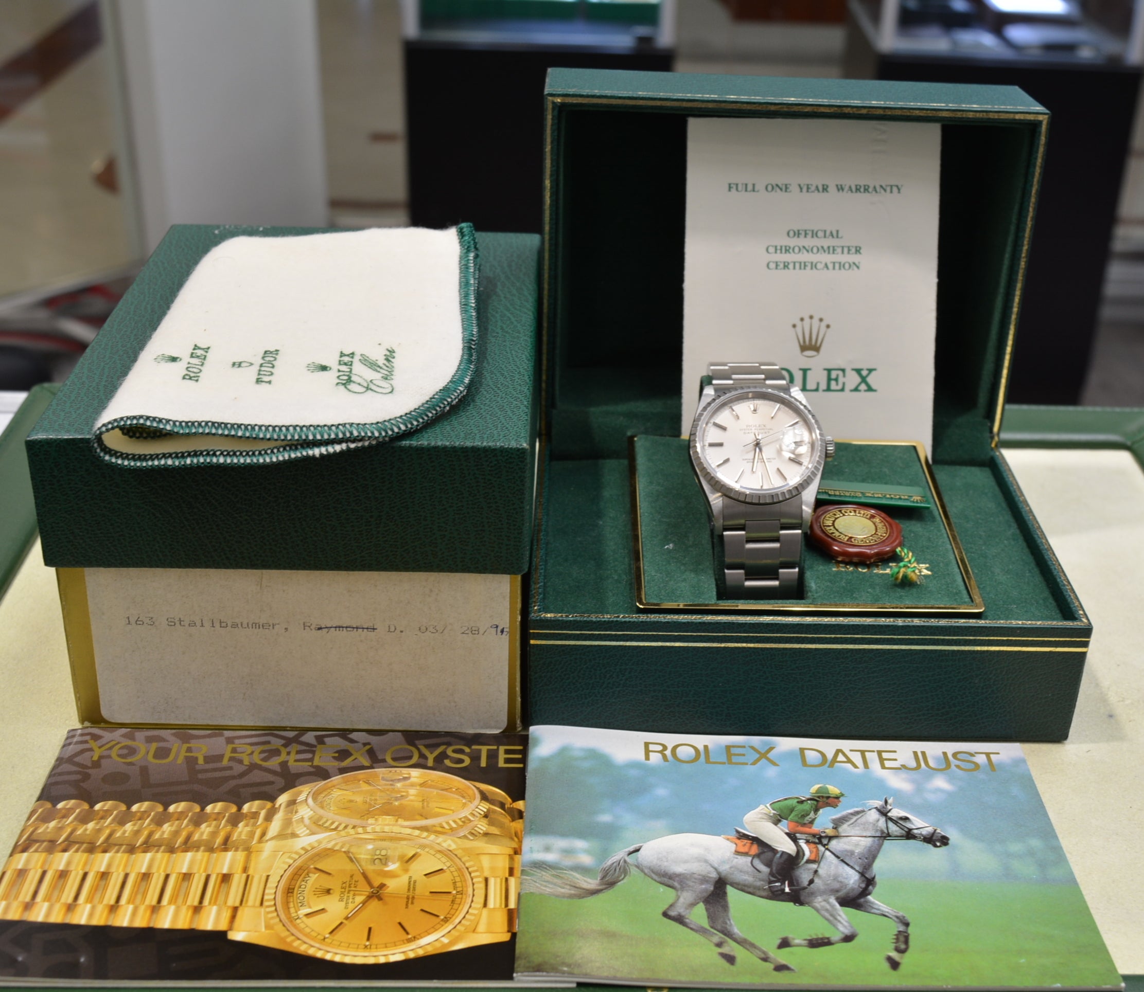 Rolex Date Just 16220 NEW OLD STOCK IBM Rewards engraving Full Set