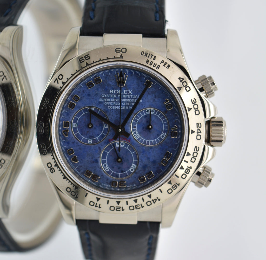 Rolex 116519 Daytona White Gold 18k Box and Card engraving Full Sodalite Dial