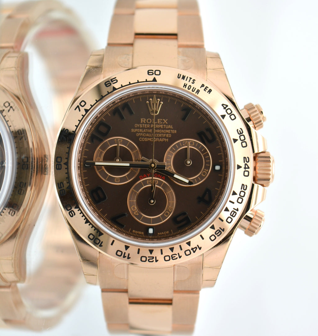 Unworn Rolex 116505 Daytona Rose Gold pink Chocolate Dial 2017 box and card
